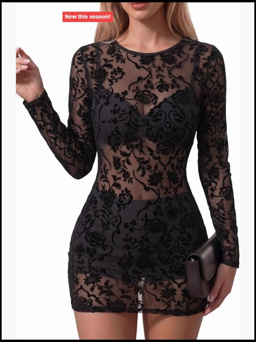 Sheer Mesh Bodycon Mini Dress Long Sleeve Sexy Club Party